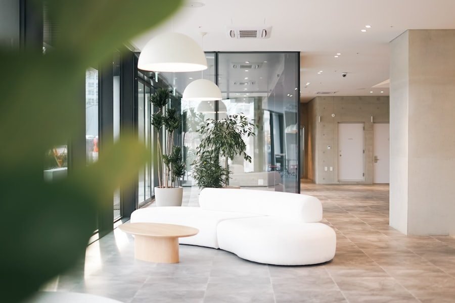Bright, professionally maintained commercial office lobby in North Atlanta