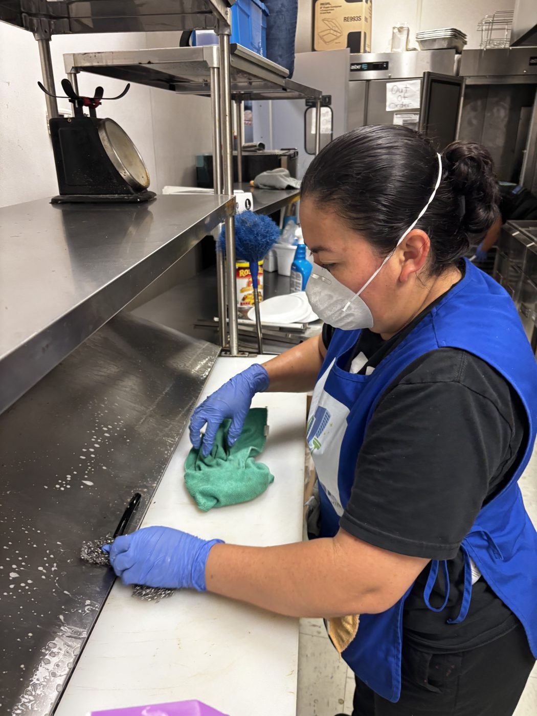 Crew cleaning restaurant