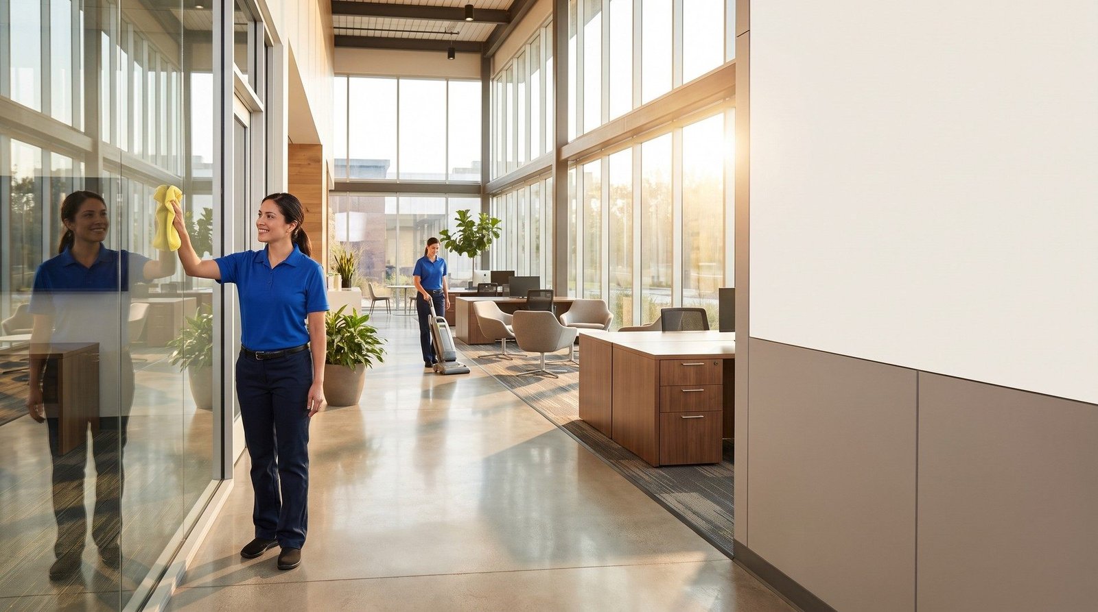 Starbiz Cleaning crew cleaning a modern commercial office