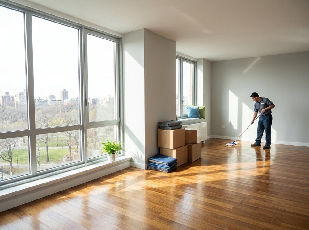Move-out cleaning of a bright empty apartment