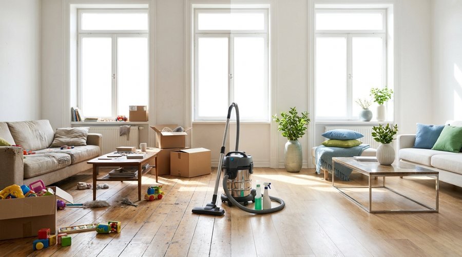 Half-messy, half-clean living room — when to hire a professional cleaner